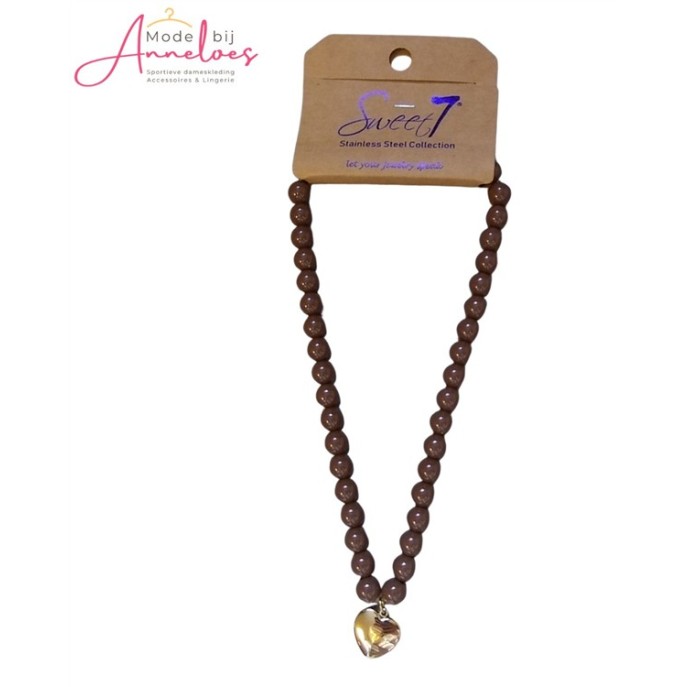 Sweet7 Ketting kort hartje 101241011 Licht bruin